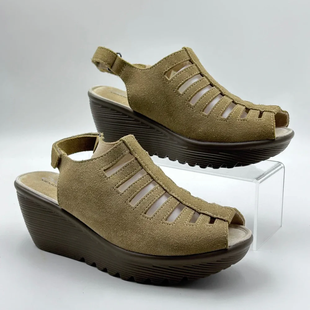 Skechers Parallel‎ Wedge Sandals Womens 7 Tan Suede Cage Platform Boho Comfort
